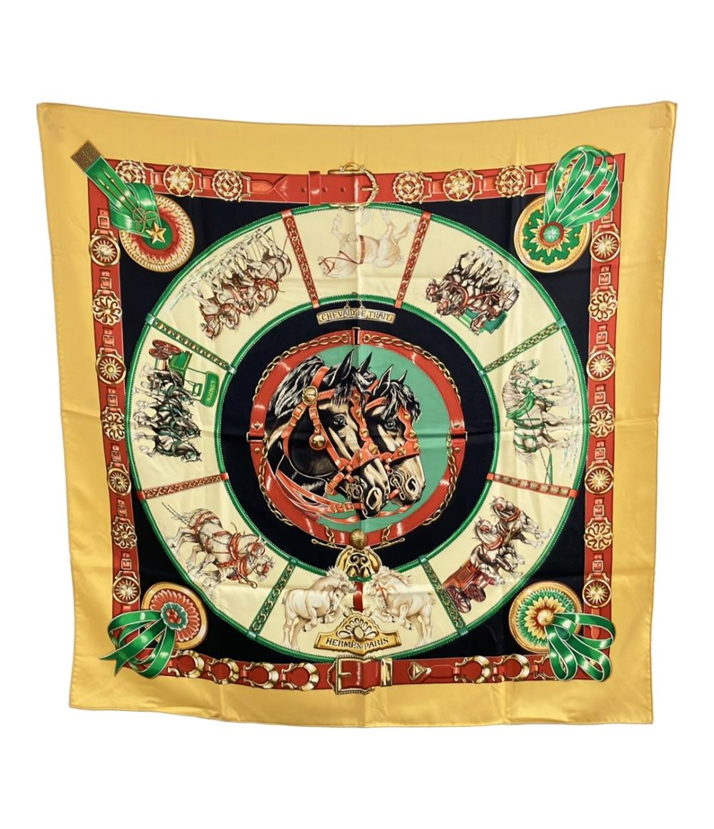 【先着クーポン27日1:59迄】【中古】 エルメス スカーフ シルク100% カレ90 CHEVAUX DE TRAIT レディー..