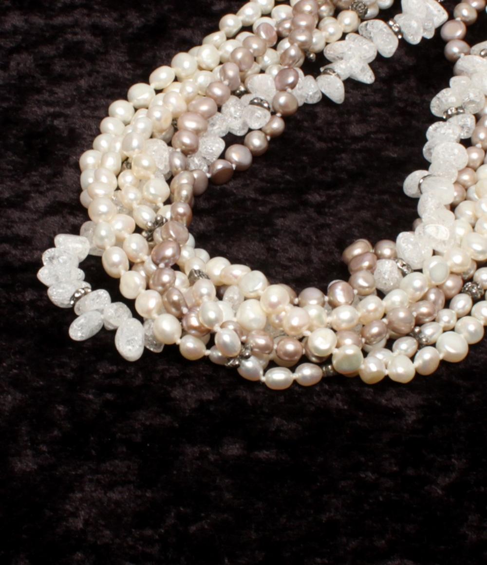 【中古】 7連ネックレス チョーカー クラック水晶 ボタンパール レディース