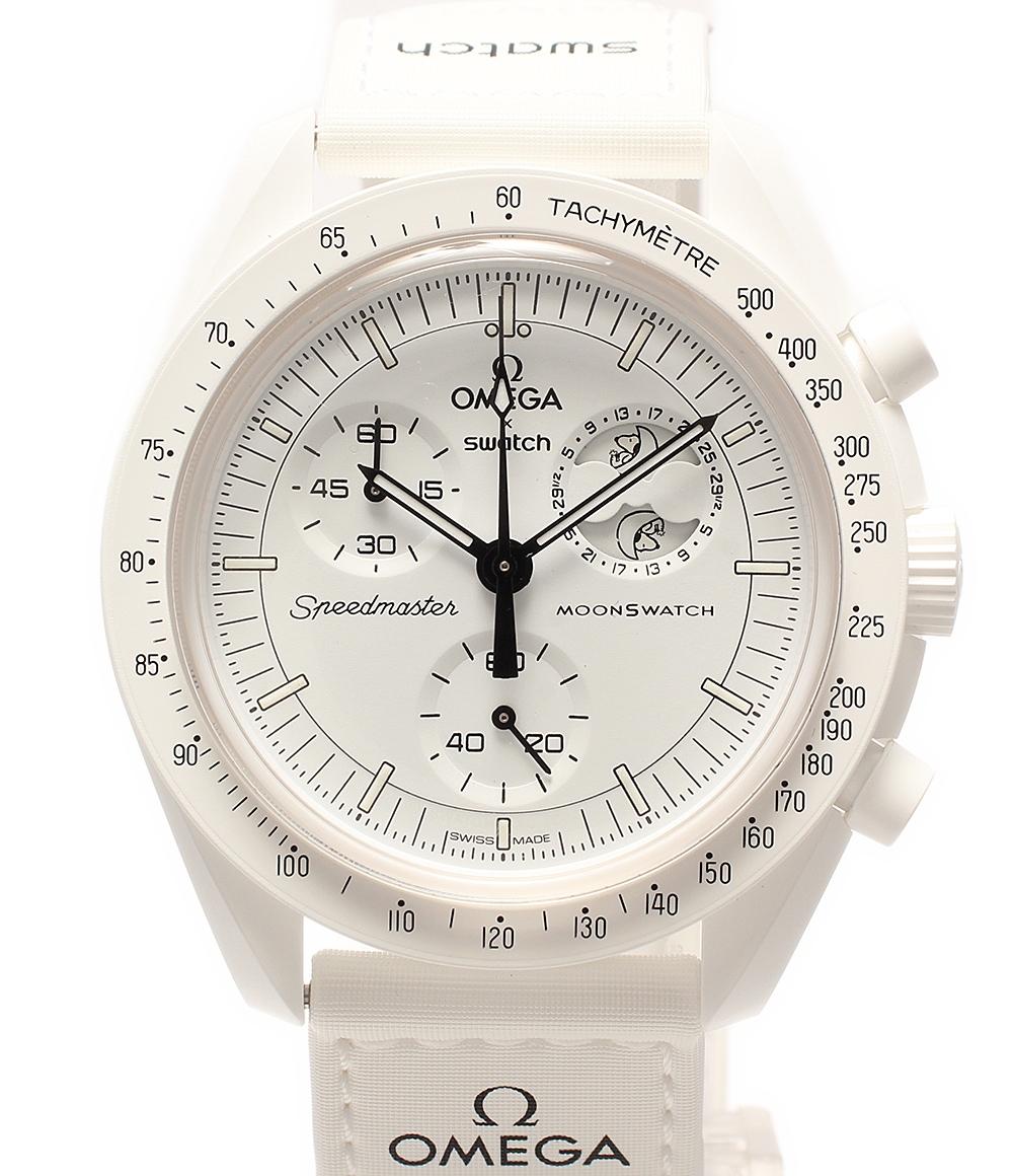 【中古】 美品 オメガ スウォッチ 腕時計 OMEGA × SWATCH x Snoopy MOONSWATCH MISSION TO THE MOONPHASE クオーツ ホワイト ユニセックス