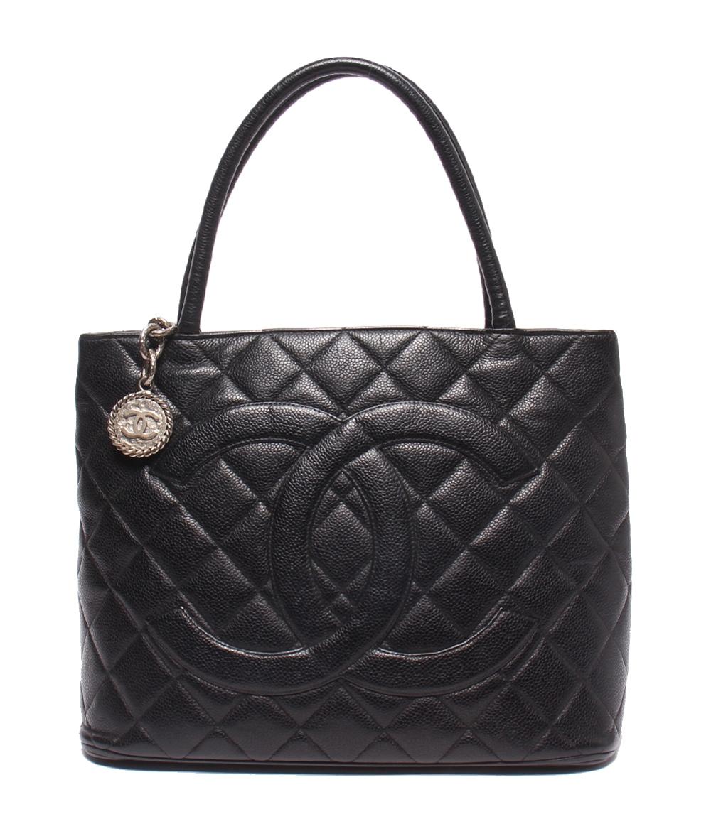 CHANEL - 【先着クーポン23日20時〜27日1:59迄】【中古】 シャネル トートバッグ シルバー金具 復刻トート キャビアスキン メダリオン ココマーク 6番台 レディース CHANEL