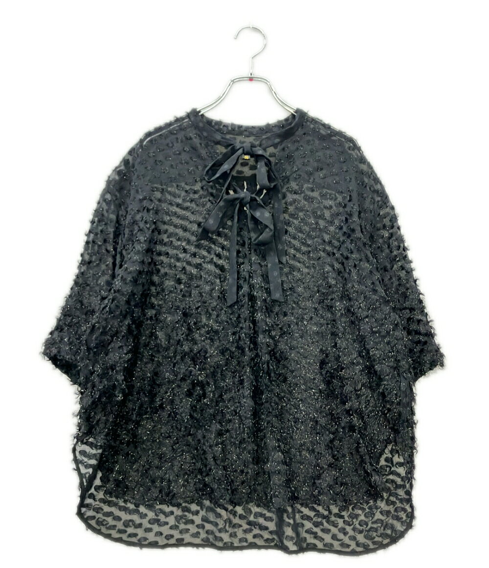 【先着クーポン26日1:59迄】【中古】 ドゥロワー 半袖 ダブルリボン フリンジ ジャガード シアー ブラウス 6521-299-1098 レディース SIZ...