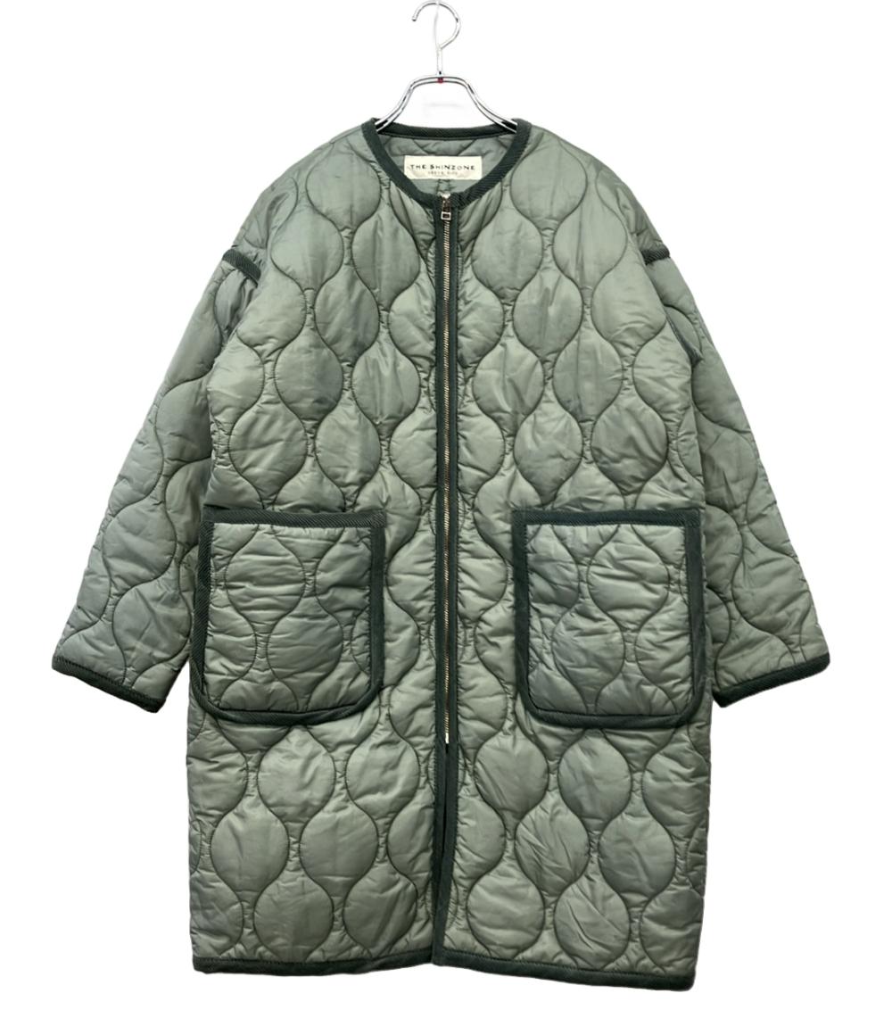 Rakuten - 【全品5%OFFクーポン1日23:59迄】【中古】 ザ シンゾーン ノーカラーコート キルティング ブルーグリーン 21AW QUILTING COAT 21AMSC005 レディース SIZE F (M) THE SHINZONE