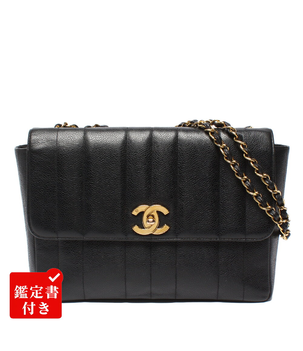 シャネル CHANEL マドモアゼル チェーンショルダー キャビアスキン ブラック ミニウォレット ターンロックモチーフ【鑑定済み】正規品 シャネル CHANEL マドモアゼル チェーンショルダーバッグ ブラック