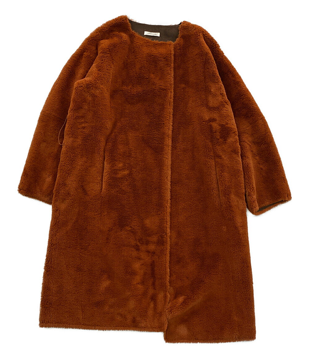 【中古】 カーサフライン ファーガウンコート テラコッタ レディース SIZE F CASA FLINE