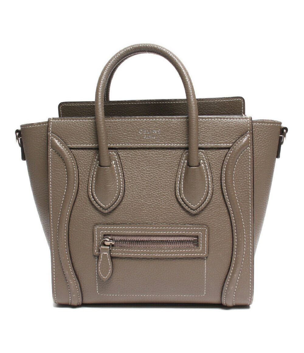 【先着クーポン24日20時~27日9:59迄】【中古】 セリーヌ レザーハンドバッグ グレージュ系 ラゲージ ナノ ドラムドカーフスキン スリ レディース CELINEのサムネイル