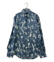 【中古】美品 ルイヴィトン 長袖シャツ 2022ss LVリーフプリントシルクシャツ ブルーグレー メンズ SIZE M LOUIS VUITTON