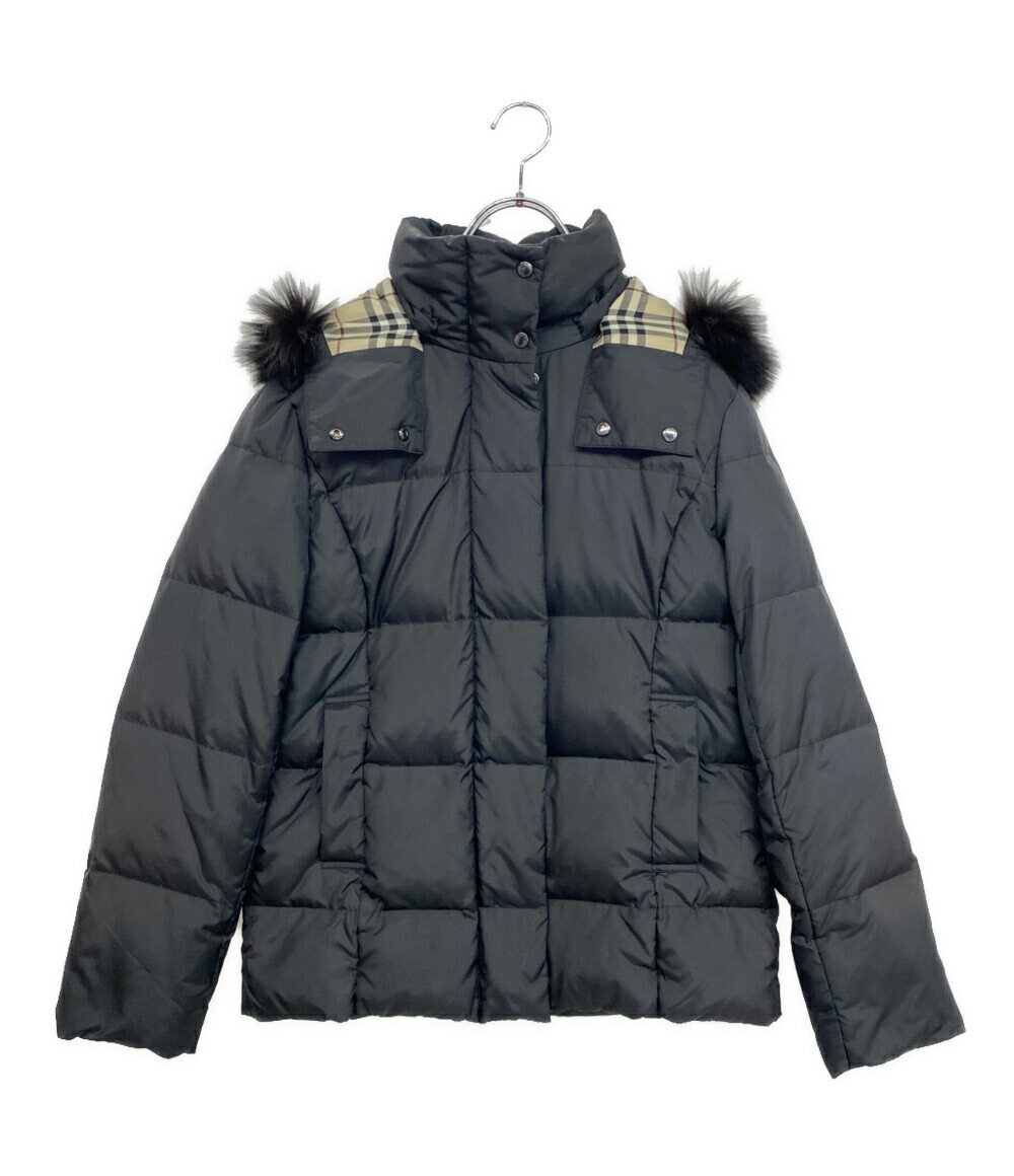 【中古】 バーバリーロンドン ダウンジャケット ブラック ノバチェック ファー付 FS345-855-09 レディース SIZE 38 BURBERRY London