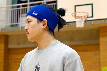 HXB HEAD BAND 【Cursive】 LOGO BLUE L Size ヘッドバンド ヘアバンド バスケットボール バスケ スポーツ 太め