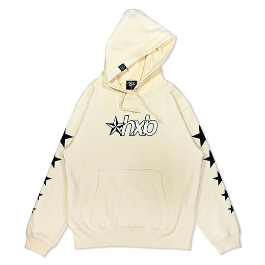 HXB HOODIE 【ShootingStar】 フロントは、"hxb"ロゴと"トラッドスター"を オーバーラップさせた(重ねた)デザインが刺繍で施されています。 デザインの枠だけではなく、内側も刺繍で埋めた高級感のあるハイエンド仕様。 両袖には、シュート、パス、ドリブル、各アクション時に星が流れるイメージを落とし込んだ、 星 ★の大きさがグラデーションしている"シューティングスター"デザインをプリント。 フード右横には、HXBのピスネーム付きです。 ＊XS (150cm)にはフードの紐はついていません。 10oz コットン100% 裏毛仕様 ナチュラル &nbsp; XS (150) S M L XL 2XL 3XL 着丈 58 63 67 71 76 81 84 身幅 47 52 55 58 63 68 73 肩幅 40 44 48 52 55 58 61 袖丈 53 56 60 61 62 63 64 アームホール 21 23 24 25 26 27 28 (cm) ＊実物の商品が若干の誤差が生じる場合もございます。 ＊環境により画面上と実物の色具合が多少異なって見える場合もございます。 予めご了承くださいませ。model / 146cm / パーカ (S)サイズ + ピステパンツ (XS)サイズ