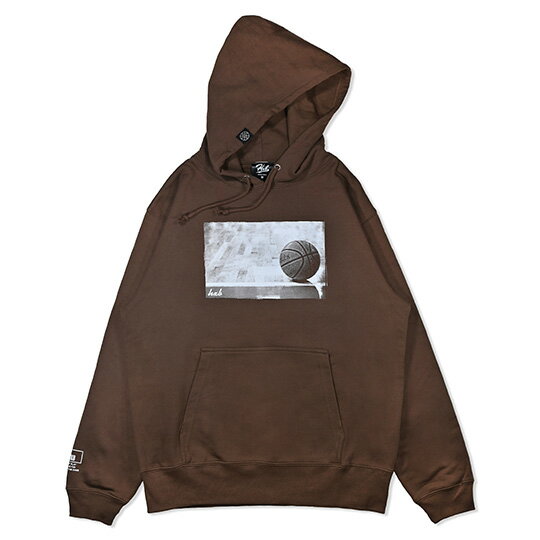 HXB HOODIE【PHOTO BALL】 DARK BROWN×WHITE　バスケットボール　スウェット フードパーカ 1