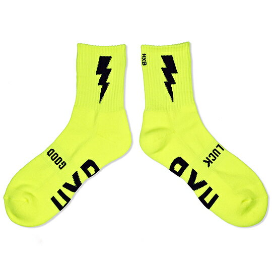 HXB "GOOD LUCK SOCKS"【FLASH】NEON YELLOW×BLACK 蛍光イエロー バスケットボール グッドラック ソックス 靴下