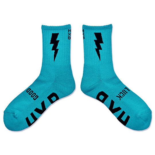HXB "GOOD LUCK SOCKS"【FLASH】EMERALD×BLACK エメラルドブルー×ブラック バスケットボール グッドラック ソックス 靴下