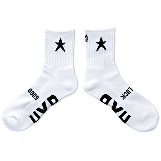 HXB "GOOD LUCK SOCKS"【STAR 2.0】WHITE×BLACK バスケットボール 星柄 グッドラック ソックス 靴下