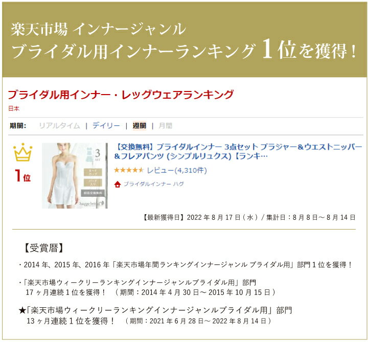 【交換無料】ブライダルインナー 3点セット ブラジャー＆ウエストニッパー＆フレアパンツ (シンプルリュクス)【ランキング1位獲得！B-Fカップ アンダー65-75 ウエディングドレス用 下着 結婚式 花嫁 高品質 補正 コルセット パッド入り ストラップ付き ボディメイク】