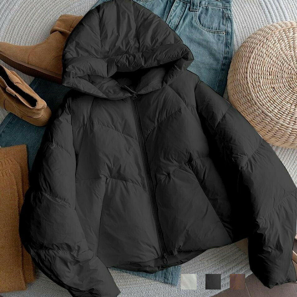 Coat - 冬ジャケットコートレディース中綿コート秋冬ショート丈フード付き中綿ジャケット厚手あったかアウター女性冬服防風防寒ブルゾン冬柔らかいアウター中綿ジャケット高見えふわふわ防寒着暖かい通勤着帽子付きダウンジャケットダウンコート長袖