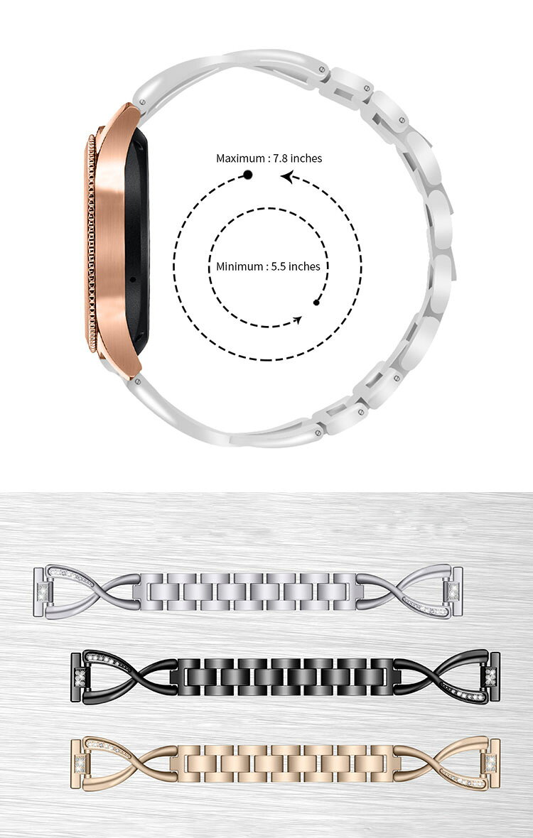 Hug SelectのGalaxyWatch440mm/44mm交換バンドステンレスベルトエレガントかわいいきらきらラインストーン時計ベルト20mmメタル交換リストバンドギャラクシーウォッチ440mm/44mm交換リストバンドおすすめ｜アングル3