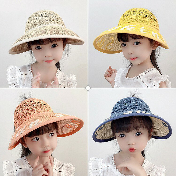 樂天商城 - 帽子子供サンバイザー夏キッズつば広女の子子供帽子折りたたみペーパーハット麦わら帽子子供用帽子女の子麦わら帽子キッズリゾート帽子ネコポスメール便