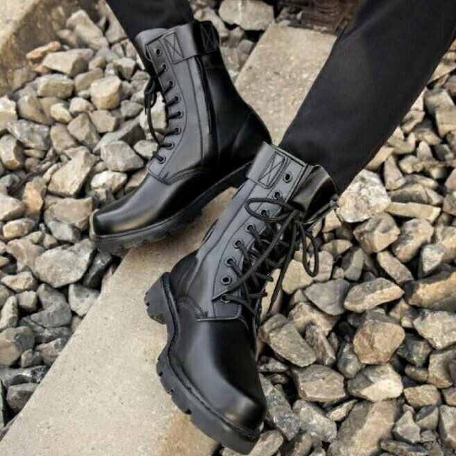 ブーツメンズレースアップ黒PUワークブーツミリタリーブーツバイクブーツcombatboots防滑厚底おしゃれ靴カジュアル通勤通学アウトドアブラック24.5cm25cm25.5cm26cm26.5cm27cm27.5cm