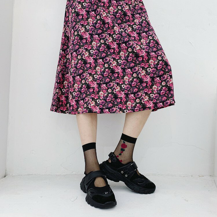 靴下レディースシースルーソックス網春夏透け女の子薄手花柄通気性ロリータガール...