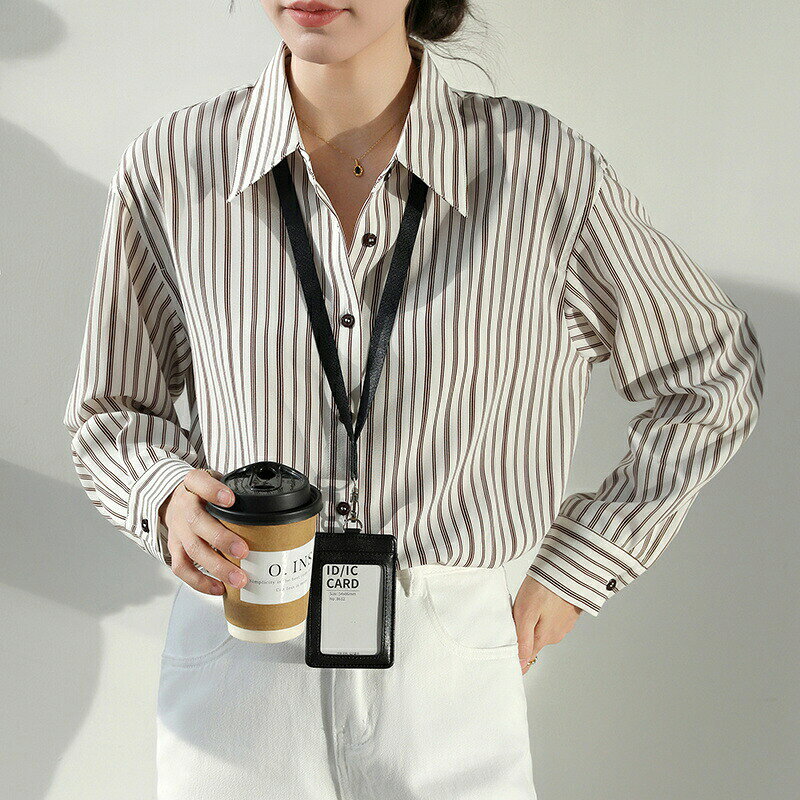 ストライプシャツレディース長袖きれいめシンプルカジュアルストライプシャツトップスオフィス通勤大人20代30代40代秋物春物ブラウスOLロングシャツ洗える体型カバー通勤春夏キレイめシャツ送料無料秋仕事用ボタン前開きシャツ hugselect-10000101 Hug Select サンプル画像2