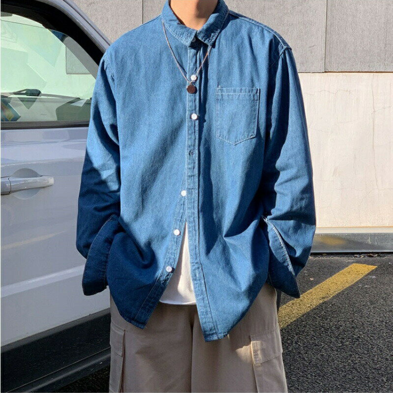 乐天商城 - デニムシャツメンズ長袖シャツカジュアルシャツトップス長袖シャツ父の日メンズファッションデニムメンズシャツ紳士男性用春秋服ライトアウター羽織りシャツジャケットボタン春服秋服通学通勤作業着普段着仕事着回し20代30代40代50代定番