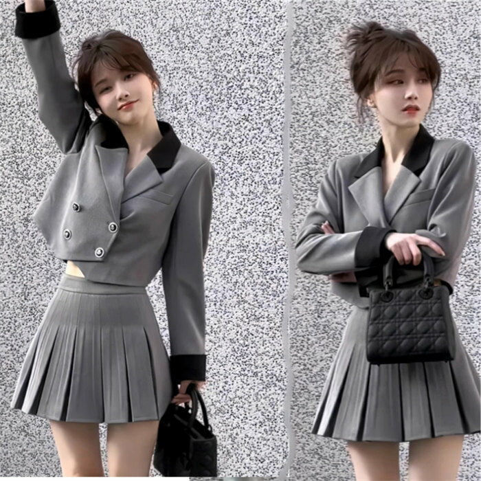 樂天商城 - 卒業式スーツ女の子韓国制服ピアノ発表会ジャケット+スカートスーツ卒服フォーマル中学受験フォーマルスーツ女児ジュニアスーツ2点セット高校生卒業式スーツ入学式発表会結婚式子供スーツジャケットスカートグレー
