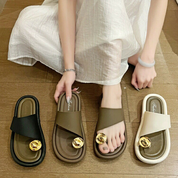 Women'S Shoes - トングサンダル厚底サンダルミュールサンダルブラックベージュブラウン美脚夏レディースギャザーフリル厚底クッションストラップサンダルフラットサンダルスリッパ歩きやすいつっかけらくちん疲れにくいおでかけ履きやすい歩きやすい