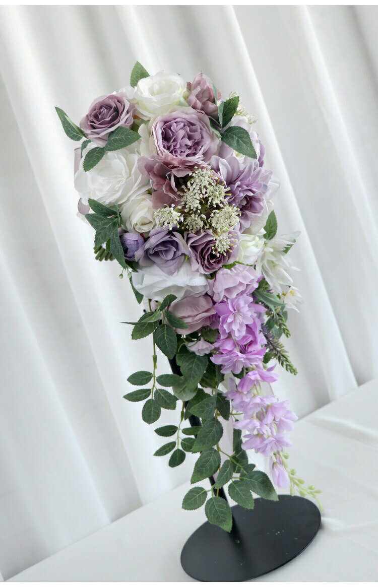 ウェディングブーケブーケカラーパープル薔薇花束ブーケブーケウェディングブーケ/造花ブーケ/ブライダルブーケ/ラウンドブーケ/トスブーケ/結婚式/花束卒業入学壮瞥父の日お中元ひな祭り桃の節句誕生日花ギフトウェディングマーチお供え開店祝い 3