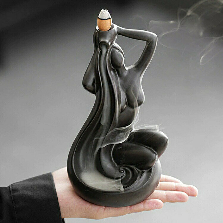 incense Burners - 倒流香用女の子倒流香用香炉幻想的煙倒流香香炉インテリア陶器風水置き物置物香立て線香おしゃれかわいいお香立て線香立て仏具お線香贈り物流川香香炉逆流香バーナー陶器製セラミック