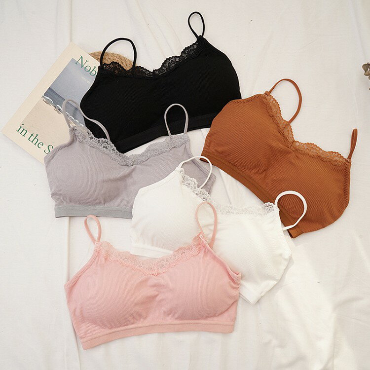 Women'S Underwear - カップ付きノンワイヤーTシャツブラヨガブラスポブラ見せブラナイトブラ背中見せスポーツブラレース付ブラジャー無地学生ヨガウェアキャミソールへそ出しトップスインナーダンス衣装黒白レディースキッズジュニア