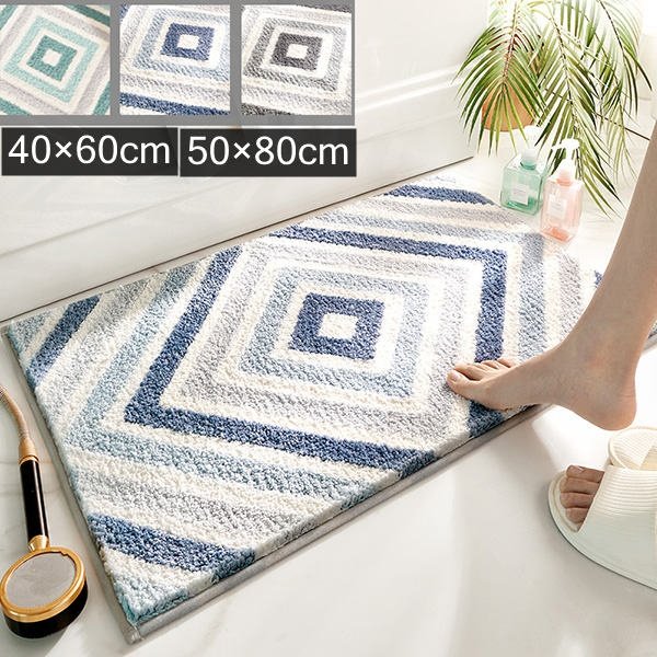 バスマットお風呂マット玄関マット滑り止め北欧風ラグマット滑らないドアマット洗えるトイレ洗面所エントランス速乾抗菌無地屋内室内浴室家庭用ふわふわお洒落厚手吸水足ふきマットオールシーズン40×60cm50×80cm青緑グレー