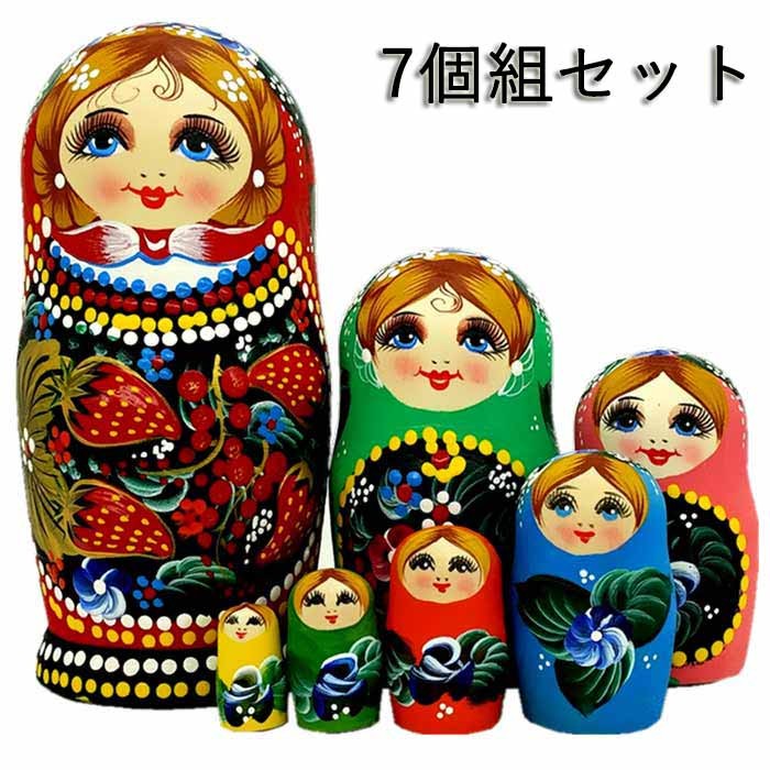 樂天商城 - マトリョーシカロシアクリスマス人形民芸品土産物手作り人形手描きオブジェ7個組19cmインテリア雑貨洋風ギフトプレゼント北欧雑貨伝統工芸おもちゃ飾り誕生日キッズ子供部屋ハロウィンかわいいm3m6