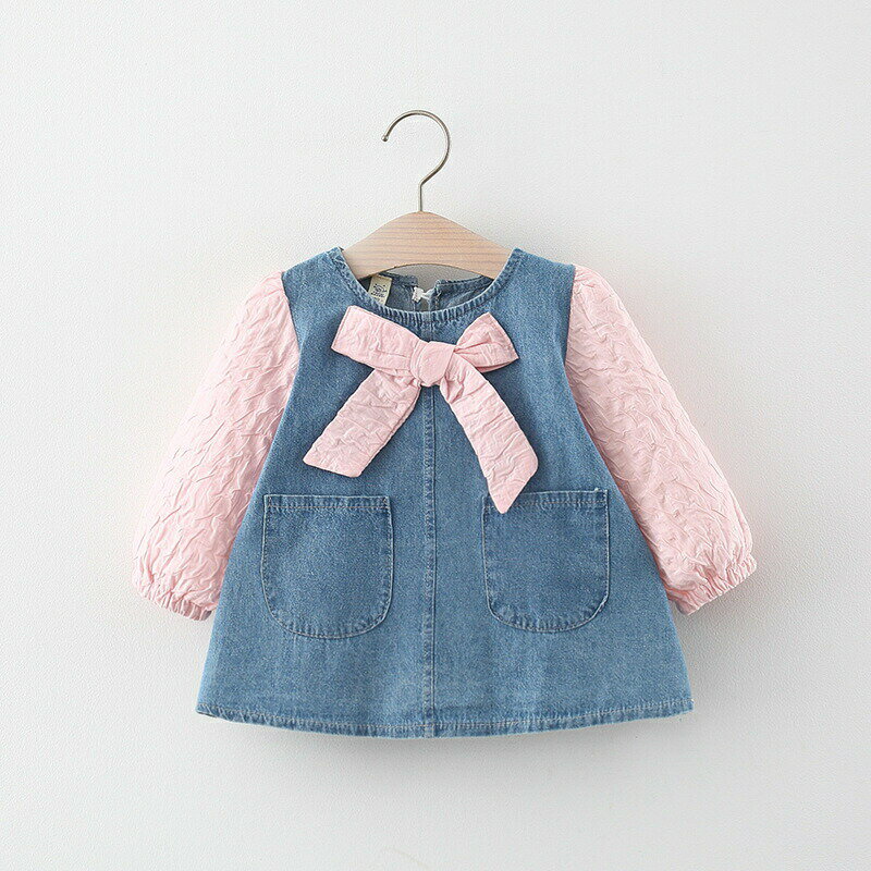 200ベビーデニムワンピース長袖デニムワンピースベビー服キッズ子供服ワンピースド...