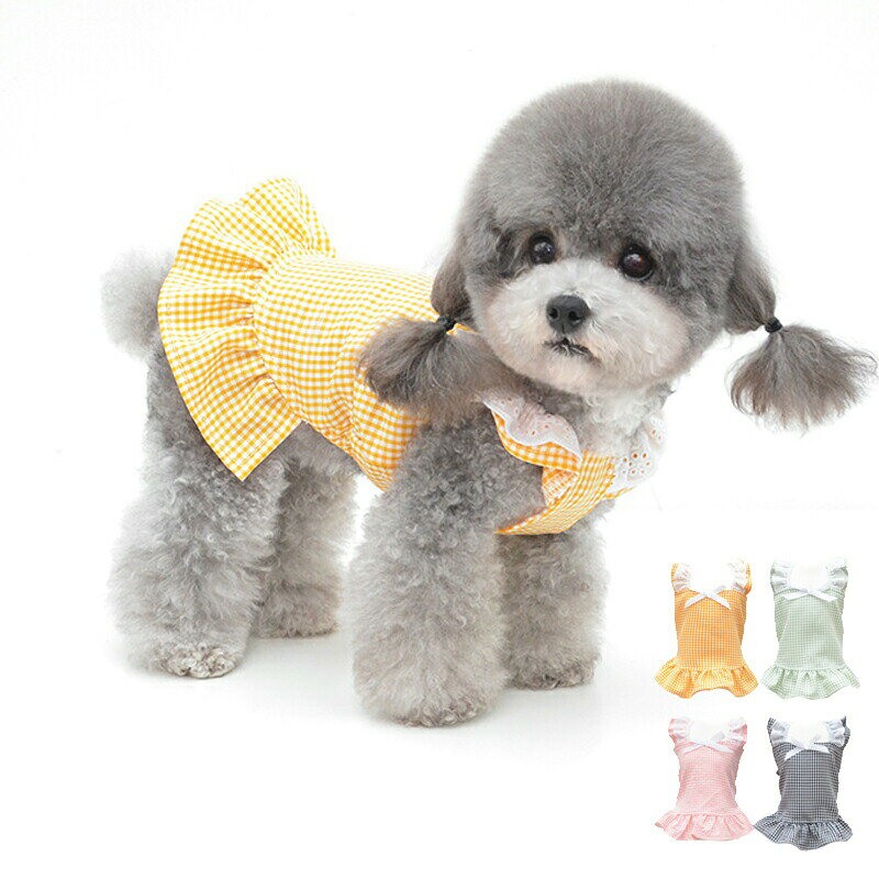 樂天商城 - アウトレット処分犬服ワンピースフリルスカート犬服春夏春用夏用スカートノースリーブ袖なし抜け毛防止ペット服ドッグウェア春服夏服犬の服リポンチェック柄可愛いオシャレお散歩かわいい21bt005