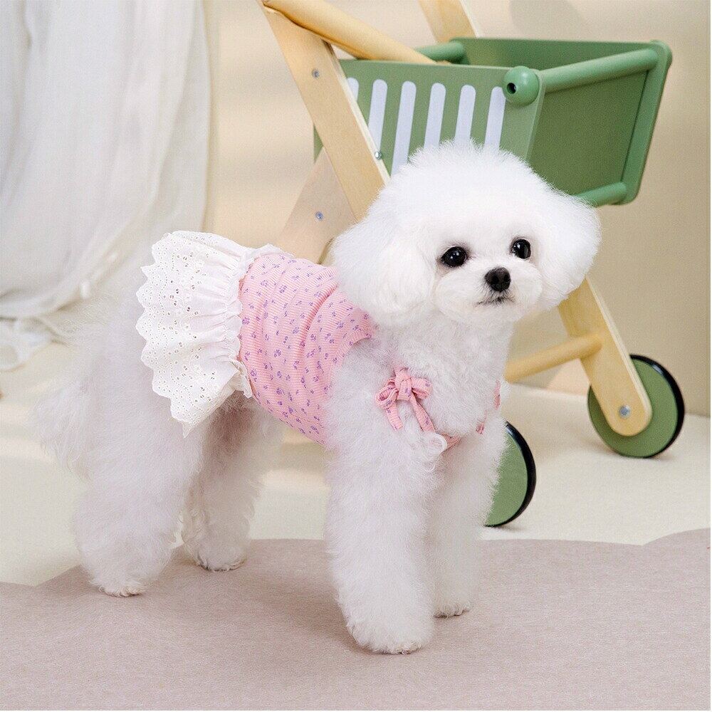 犬服ワンピースハーネスリードハーネス一体型フリルスカート犬服春夏春用夏用スカ...