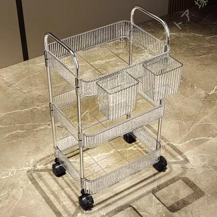 キッチンワゴン調味料ラックバスケットラック収納ワゴンキャスター付トローリー透...