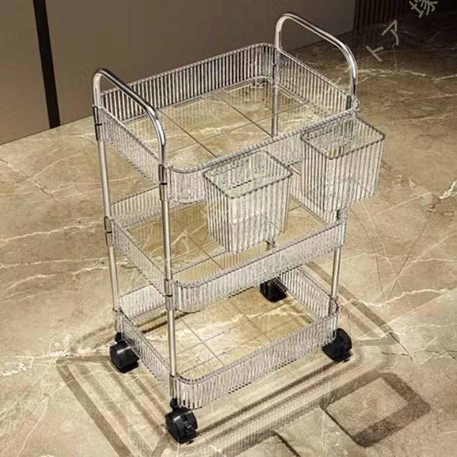 キッチンワゴン調味料ラックバスケットラック収納ワゴンキャスター付トローリー透...