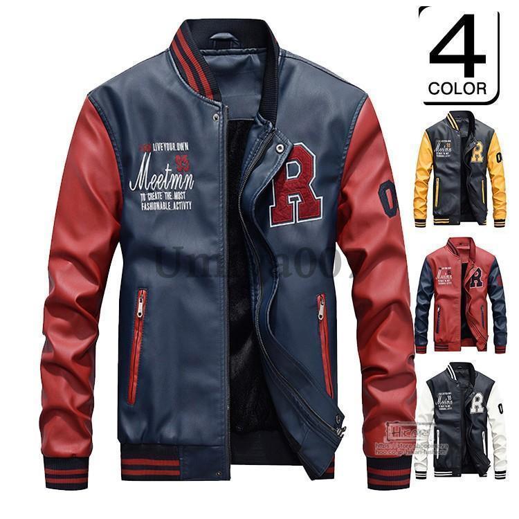 樂天商城 - レザージャケットメンズライダースジャケット裏起毛バイクジャケットスタジャンスタジアムジャンパー革ジャン