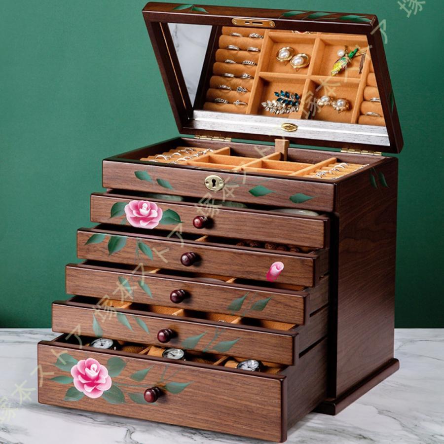 Mini Chest - ジュエリー収納ボックス木製アクセサリー小物収納イヤリング指輪収納ケース胡桃の木長方形耐摩耗宝石箱バレンタインデークリスマス妻ママ