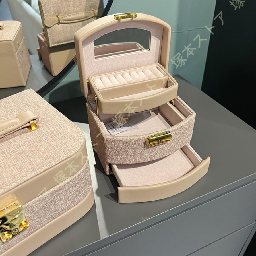Mini Chest - アクセサリーケースジュエリーボックス3段収納ケースジュエリーケースネックレスピアス指輪イヤリング収納小物入れ引き出し鏡鍵付きコンパクト