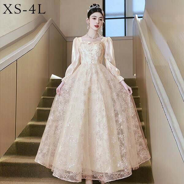 乐天商城 - ドレス大人ピアノ発表会演奏会ピアノ発表会演奏会用ドレス結婚式母親ロングドレス演奏会用ロングドレス大きいサイズ演奏会ドレス袖付きイブニングドレスパーティードレス高校生小さいサイズキラキラ長袖レディース韓国二次会花嫁n1jc