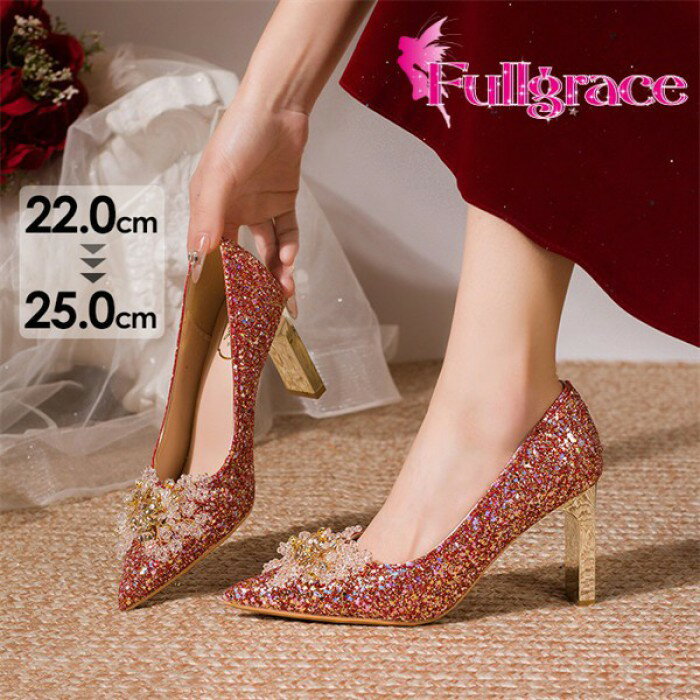 樂天商城 - パンプス女性ハイヒール美脚キラキラ結婚式通勤パーティーpartyshoes8cmヒールレッドz7n1