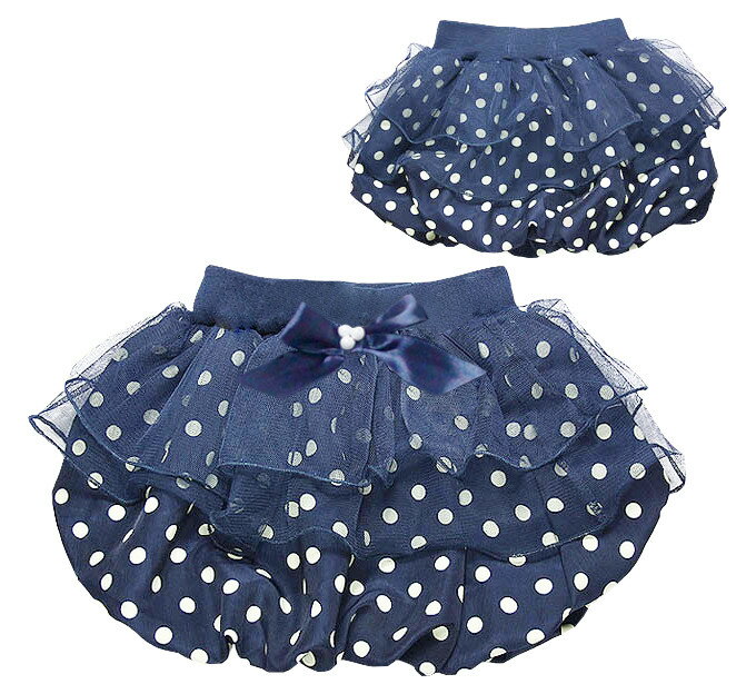 Balloon Skirt - パール入りリボン付き&超可愛い2段シフォンフリル重ねドット柄スカートショートパンツ