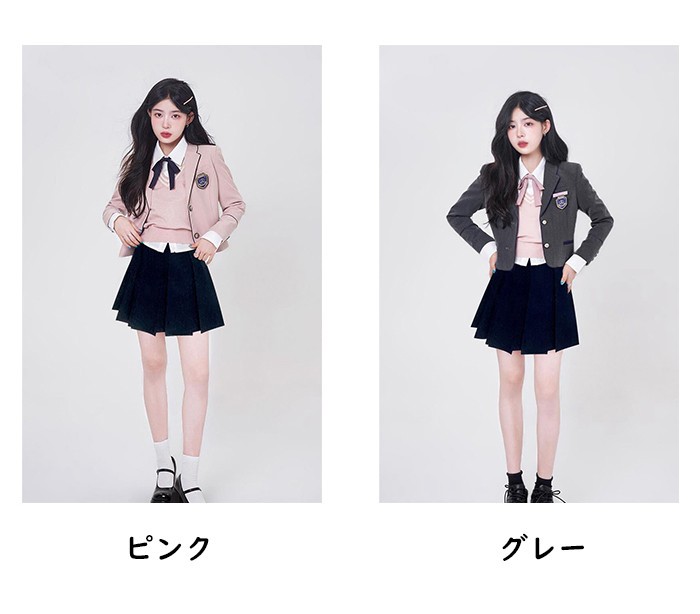 卒業式入学式スカートスーツレディースフォーマル5点セットジャケットベストシャツスカートセット学生服中学生高校生リボンピンクグレーS-2Lz7m3 2