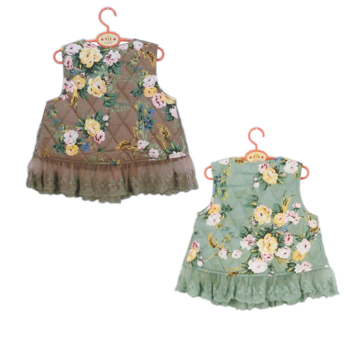 一掃子供服中綿ベスト子供冬物花柄あたたかベスト女の子アウター子供ベストインナ...