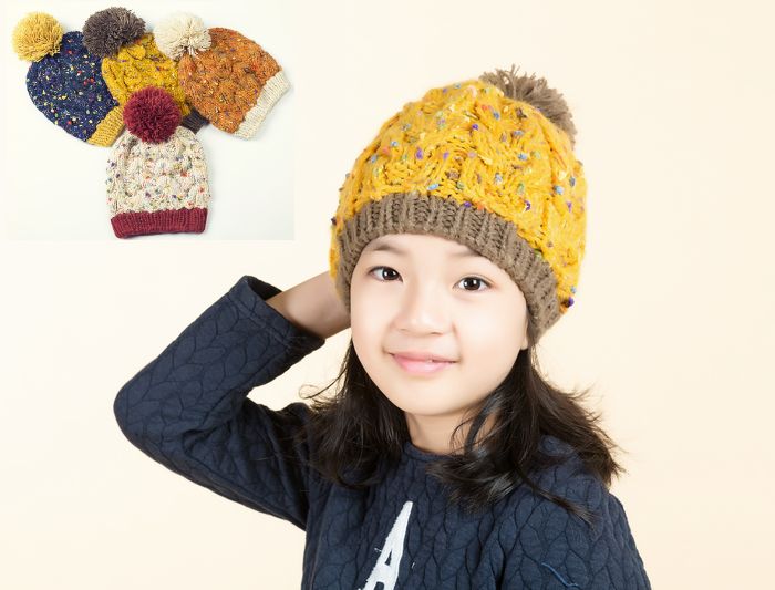 子供帽子女の子ニット帽キッズかわいい帽子防寒冬ニット帽子ボンボン付きニット帽子子供