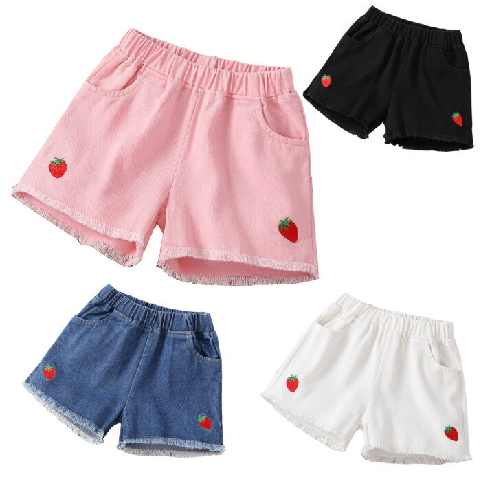 Short Pants - 子供服女の子デニムショートパンツ子供デニム女の子キッズショートパンツカットオフデニムフリンジデニム
