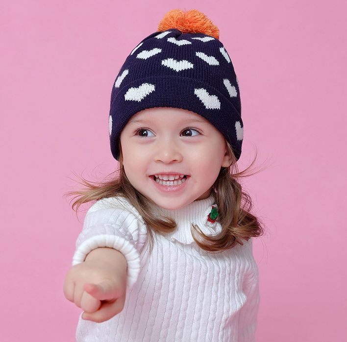 子供ニット帽子女の子キッズ子供帽子防寒ニット帽子ボンボン付きかわいいニット帽...