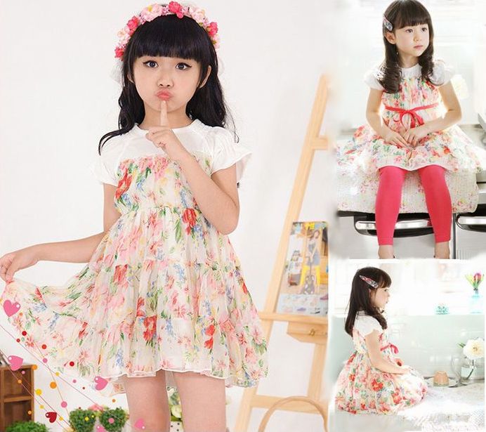 Dresses - 子供ワンピース夏子供服ワンピース発表会フリル袖花柄ワンピース半袖ワンピース花柄夏ワンピース