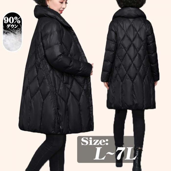 樂天商城 - ダウンコートレディース大きいサイズL~7Lお母さん黒軽量コートミディ丈アウター防寒性抜群ダウンジャケット冬服コート暖かい厚手c0x1